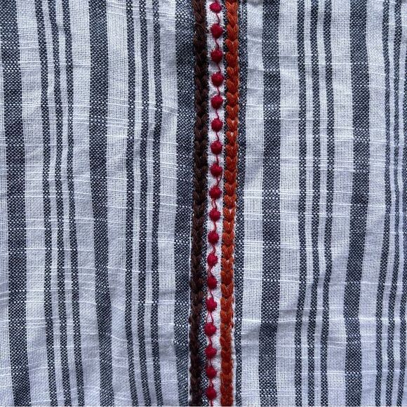 Small Raga Women’s Striped cropped Boho Blouse with Button & Embroidered Details - Picture 8 of 13